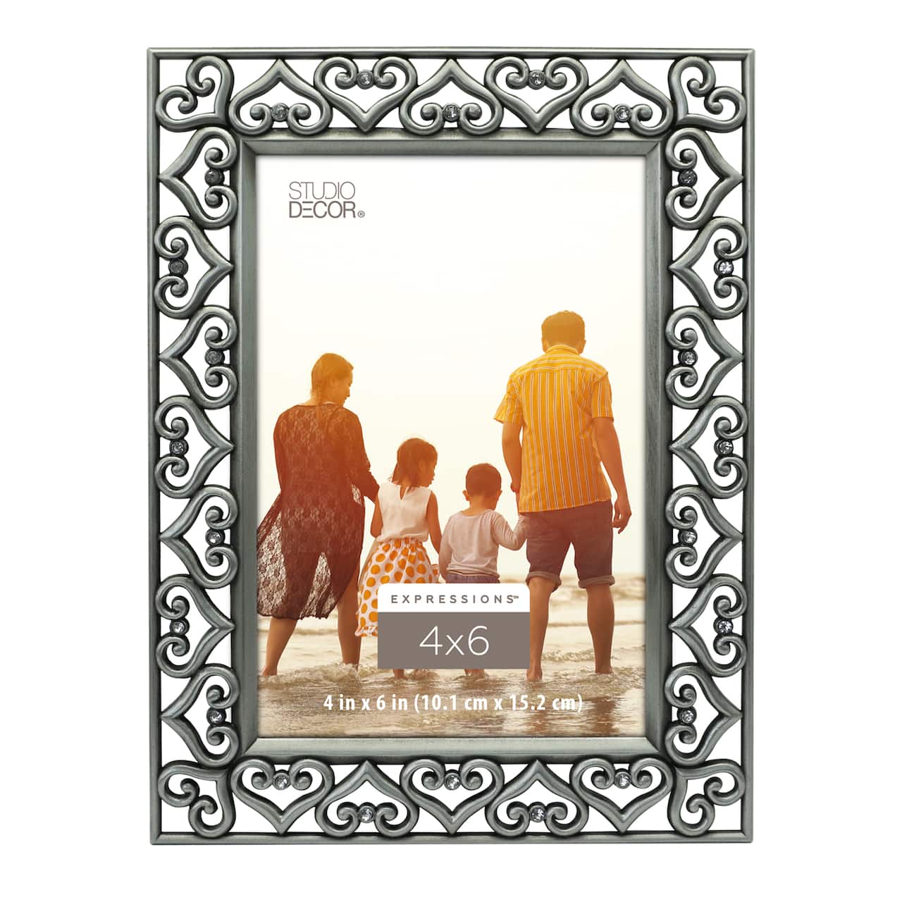 12 Pack: Pewter Hearts 4" x 6" Jeweled Frame, Expressions™ by Studio Décor®